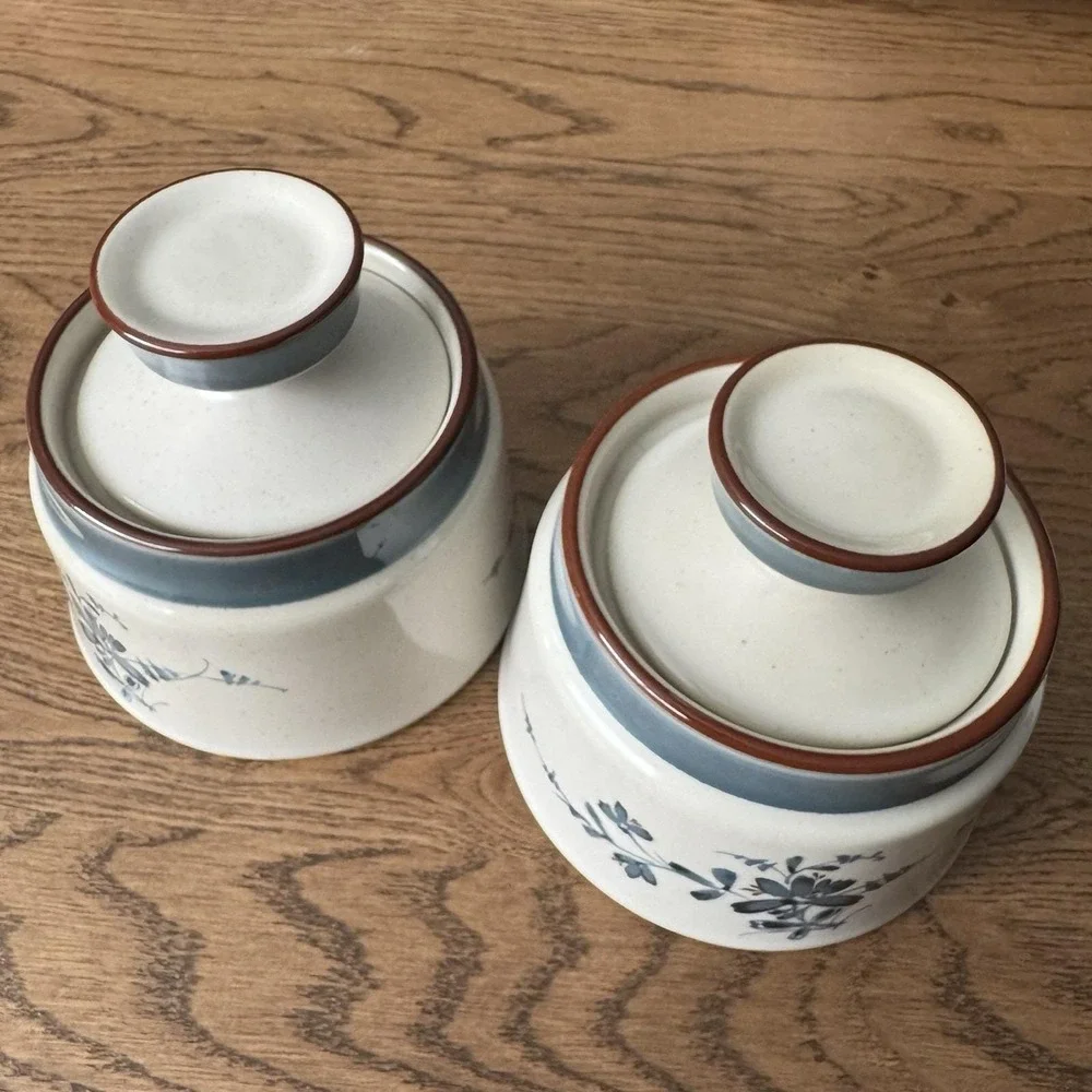 Noritake Stoneware Pleasure #8344 Sugar Bowl with Lid Japan Vintage Set of 2 EUC